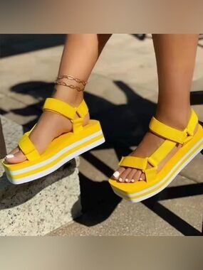 Yellow Platform Sport Sandals - Women